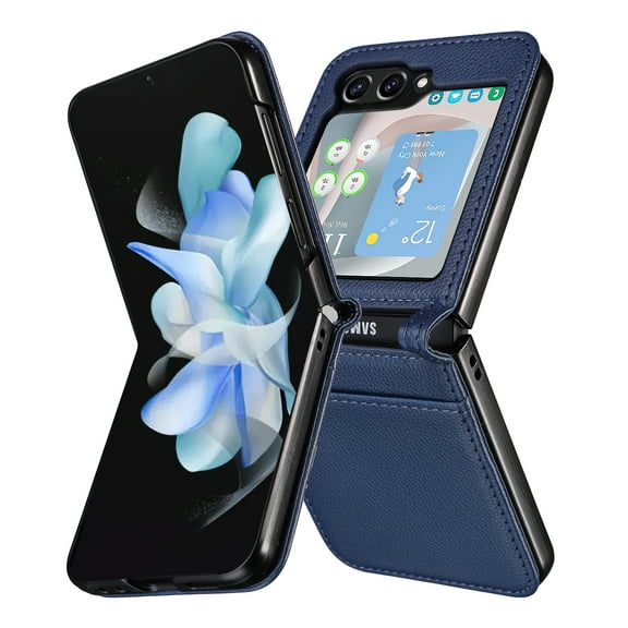 Allytech for Samsung Galaxy Z Flip5 Case, Z Flip5 Wallet Cover, Slim PU Leather Shockproof Protective Cards Holder Wallet Case Cover for Samsung Galaxy Z Flip5 5G - Darkblue