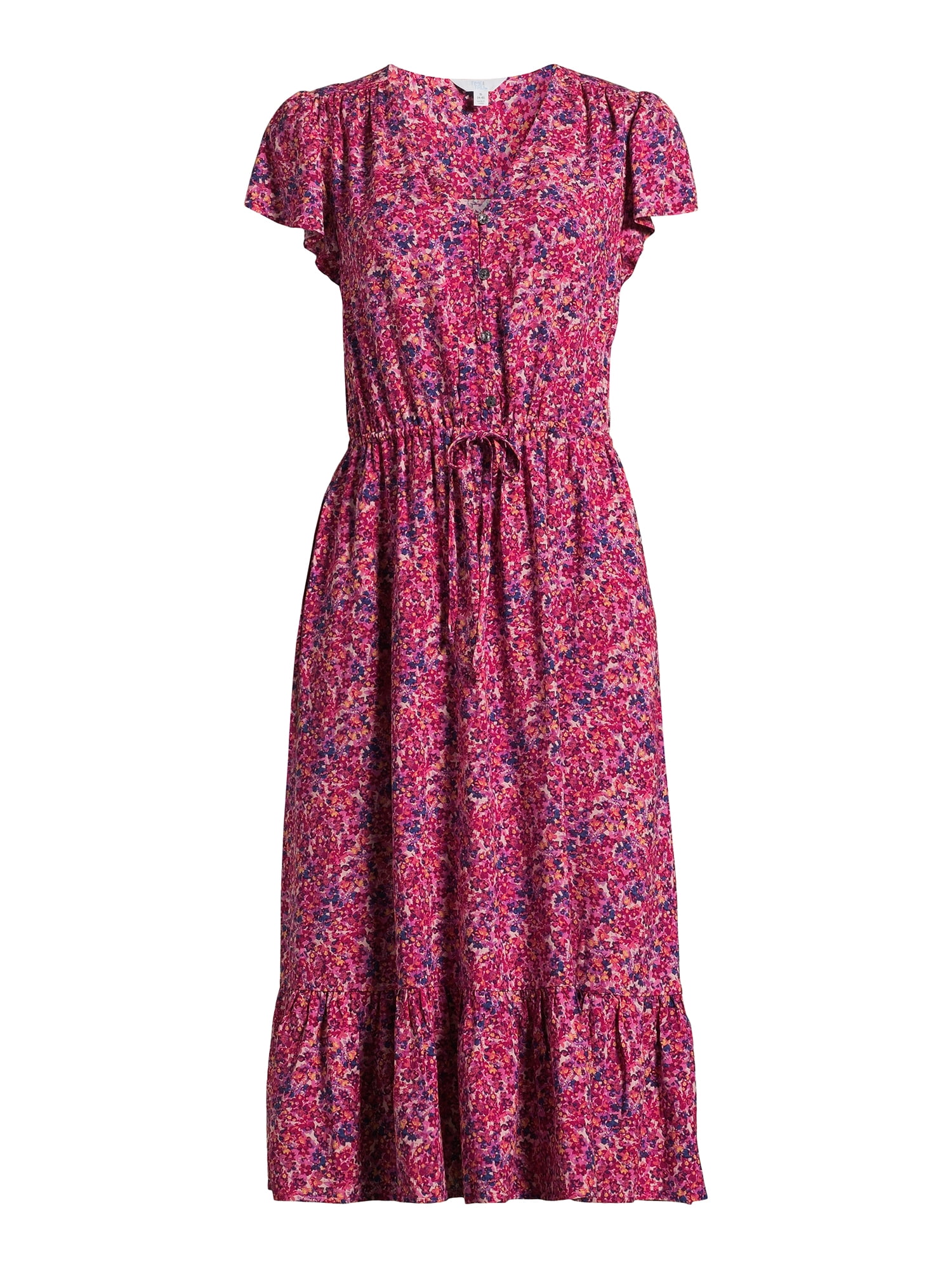 strapless open back dress Ariel Twirly Jersey Dress-Meadowsweet Pink Garden Floral