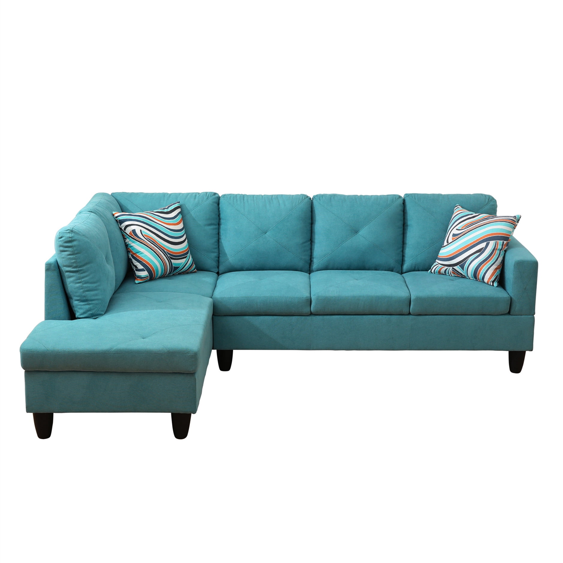 Aukfa 97" Classic Sectional Sofa 4 Seat L shape Couch for Living Room, 2Pillows, Oversized Left Chaise, Linen, Aqua Blue