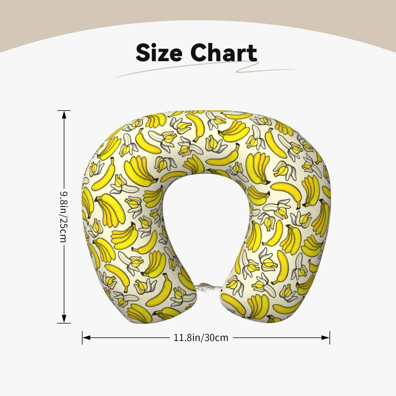 Xecao Banana Print Memory Foam Cervical Neck Pillow Versatile U-Shaped Pillows for Home,Office,Camping,Travelling,Soft Washable Cover
