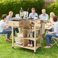 thumbnail image 5 of Professional Outdoor Grill Cart with Stainless Steel Top, 31.5" Rolling BBQ Prep Table, 3-Tier Wood Storage & Locking Wheels for Patio Cooking, 5 of 9