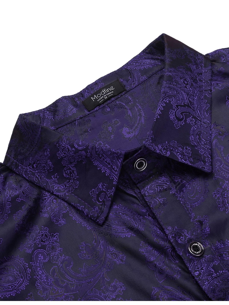 COOFANDY Men's Paisley Dress Shirt - Long Sleeve Button Down Casual Shirt For Party & Wedding