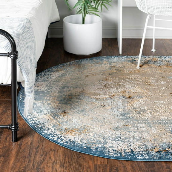 Unique Loom Highbury Collection Area Rug - Kensington (5' 3" x 8' Oval Blue/Brown)