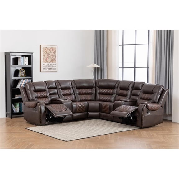 Ilia Two Tone Faux Leather Power Reclining Sectional with Console  & Cup Holder