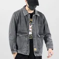 thumbnail image 3 of Chaqueta vaquera para hombre, azul, otoño, bolsillo, con bordado, abrigos vaqueros para hombre, botón, entrega rápida, nuevo en el diseñador, Corea, vaquera, desgastada, Y2k, 3 of 5