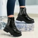 thumbnail image 2 of NECHOLOGY Botas Mujer Adulto Femenino Zapatos Botines de mujer Estilo Británico Color Sólido Cuero Lateral Cremallera Suela Gruesa Moda Botas (Black, 9), 2 of 7