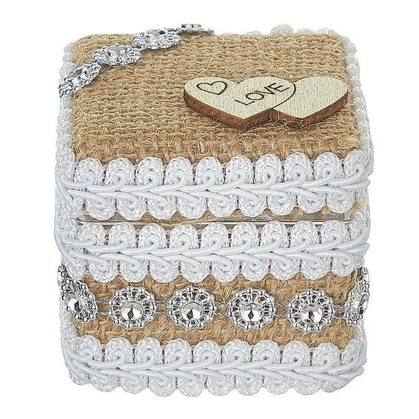 Caja rústica para anillos de boda con cordel de yute y encaje para compromisos y ceremonias Pequeño joyero de terciopelo para anillos de compromiso