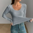 thumbnail image 2 of FAIWAD Going out Tops for Women Long Sleeve Scoop Neck Slim Fitted Shirts Casual Basic Layering Undershirts, 2 of 6