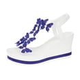 thumbnail image 5 of Womens Platform Sandals Glitter Wedges Heels Butterfly Rhinestone T-Strap Elegant Dressy Slingback Heels with Elastic Ankle Strap Blue Size 6, 5 of 5