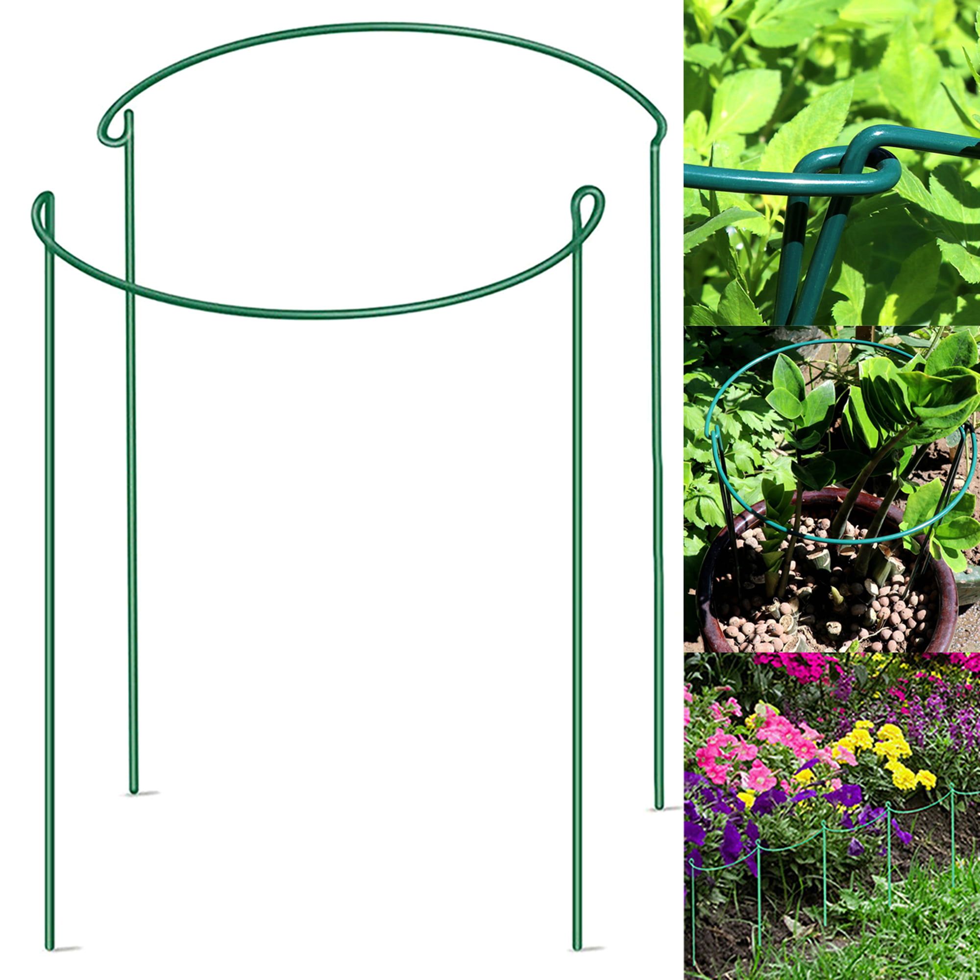Green Half Round Plant Support Rings for Potted Plants 9.4 Wide x 15.6 High Metal Garden Plant Stake Plant Cage for Tomato Hydrangea FEED GARDEN 2 Pack Plant Support Stakes 