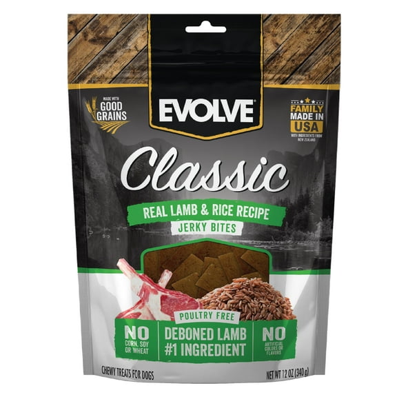 Evolve Classic Lamb AJH3 & Brown Rice Jerky Bites Soft Dog Treats | 12 oz