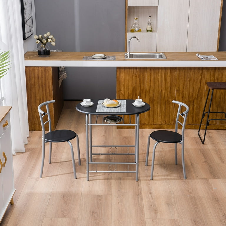 Lowestbest 3 Piece Dining Table Set PVC Light Breakfast Table Dining Room Sets PVC Breakfast Table with 2 Chairs Kitchen Dining Room Round Table