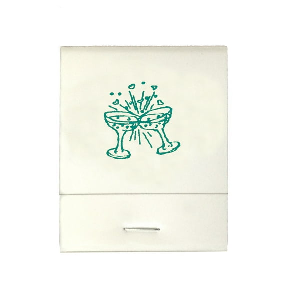 50 White 20 Strike Matches with  Printed Champagne Glasses in Green Matchbooks for Wedding, Anniversary, Birthdays etc