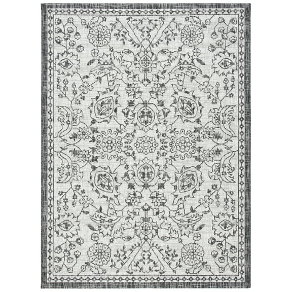 SAFAVIEH Courtyard Skylar Floral Indoor/Outdoor Area Rug, Grey/Black, 9' x 12'