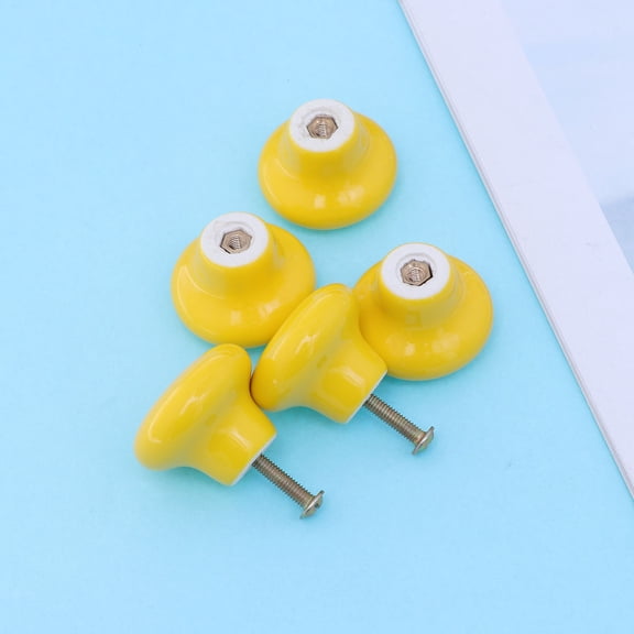 Raindrops Set of 5 Round Ceramic Cabinet Knobs for Kitchen Cupboard Drawer Doors - Small Size, Yellow