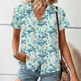 thumbnail image 4 of Plus Size Tops for Women Hawaiian Coconut Printed Shirts Classic Short Sleeve Button V Neck Blouse Trendy Summer Tshirts Dressy Casual Business Work Shirt, 4 of 7