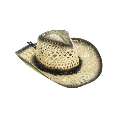 Shapeable Straw - Unisex Woven Straw Ranch Cowboy Hat with Shapeable Brim Gradient_Black