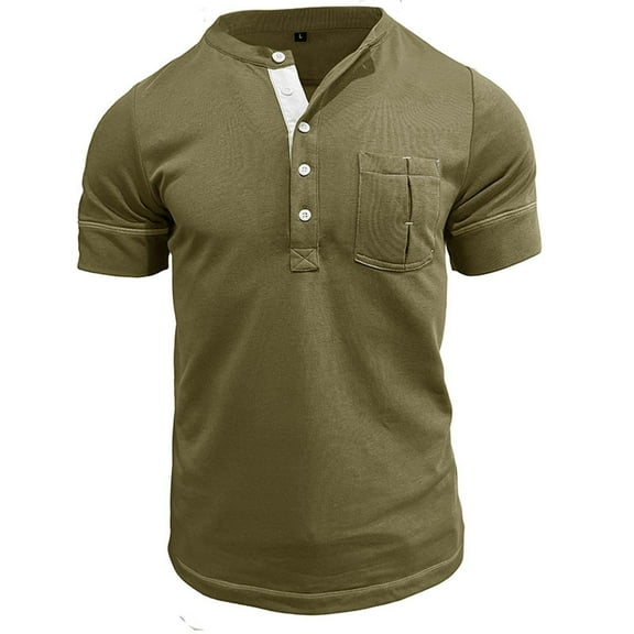 ZCFZJW Half Button up T-Shirts for Men Lightweight Casual Summer Short Sleeve Solid Color Basic Workout Tees Shirt Tops Loose Lightweight Comfy Pullover Army Green L