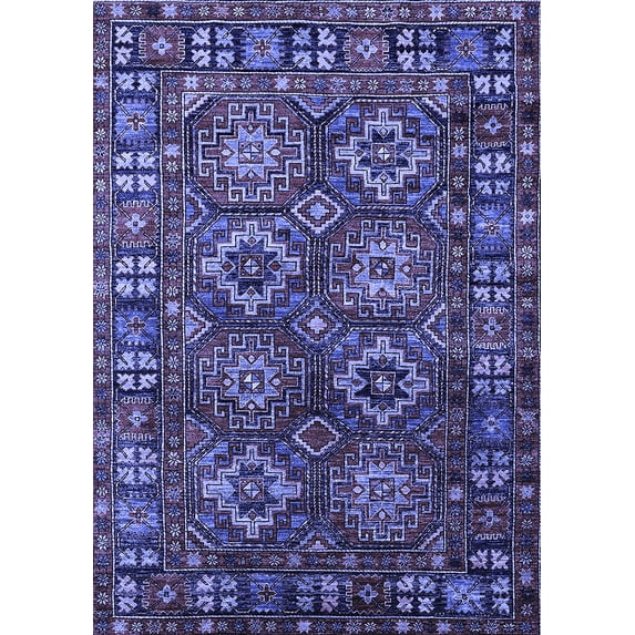 Ahgly Company Machine Washable Indoor Rectangle Oriental Blue Industrial Area Rugs, 5' x 8'