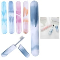 4pc Travel Toothbrush Holder Marble Plastic Cover Case Tube Cap Carry On Camping
