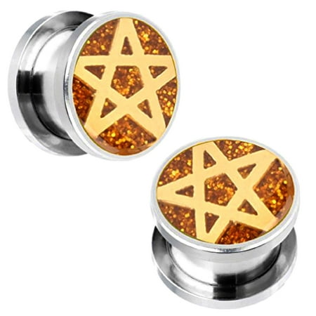 BodyJ4You Plugs Ear Gauges Screw Fit Steel Tunnels 12mm Pagan Star Logo Double Flare Expander