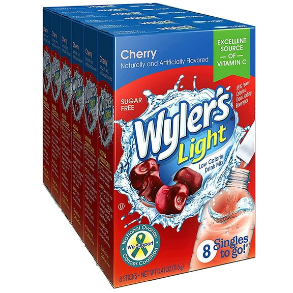 Wyler's Light Cherry Singles To Go Drink Mix, 0.41 oz, 8 CT (Pack-6)