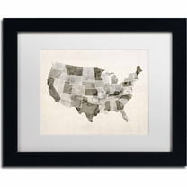 Trademark Fine Art "United States Watercolor Map" Canvas Art by Michael Tompsett, White Matte, Black Frame