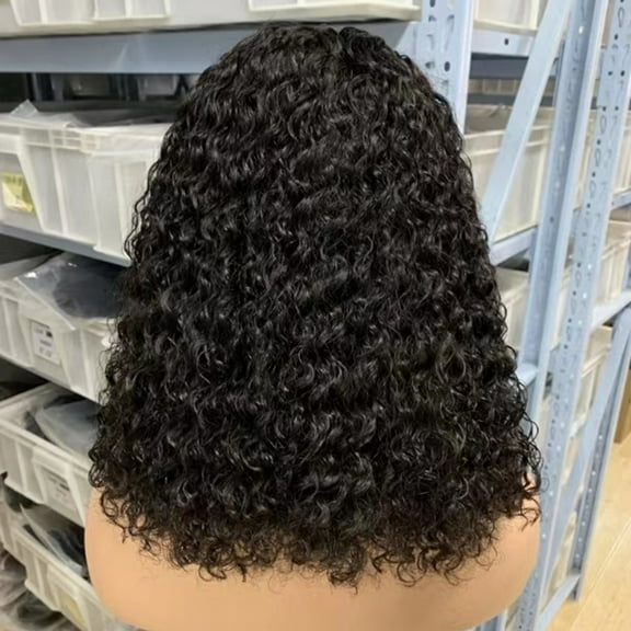 Sunature Human Hair Wigs 13X4 Full Lace Black Jerry Curl 150% Density 10 inch Teen Women