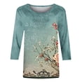 thumbnail image 4 of Stamzod Plus Size Spring Clothes for Women Fashion Floral Printing Crewneck Casual Pullover Tops Loungewear Summer Vintage Loose Blouses for Women Green B XL, 4 of 6
