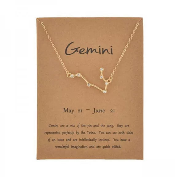 EOEMY 12 Constellation Pendant Necklace Zodiac Women'S Clavicle Chain Charm Jewellery-Gemini-Gold Crystal