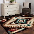 thumbnail image 5 of 3x5 Area Rugs, Brown Teal Red Boho Non-Skid Rubber Backing Large Rectangle Rugs - Living Room Bedroom Home Office, Southwestern Vintage Geometric Art Indoor Floor Mat Carpets Washable Rug, 5 of 9