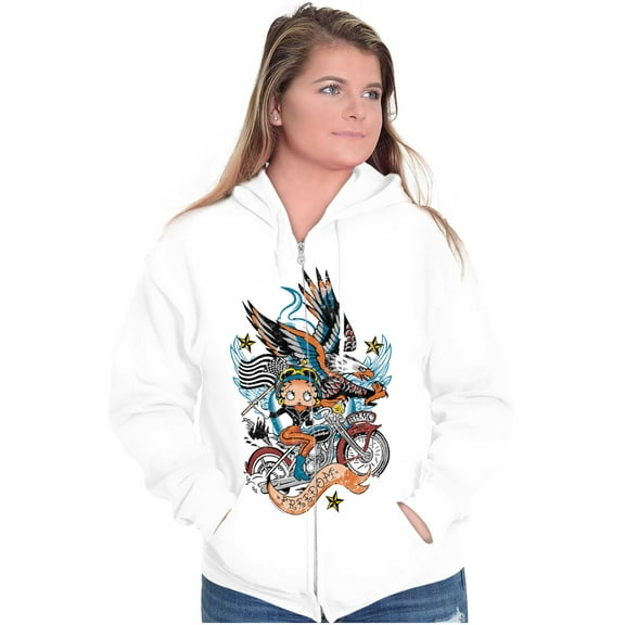 Betty Boop Biker American Eagle Women Plus Size Zipper Hoodie Brisco Brands 2X