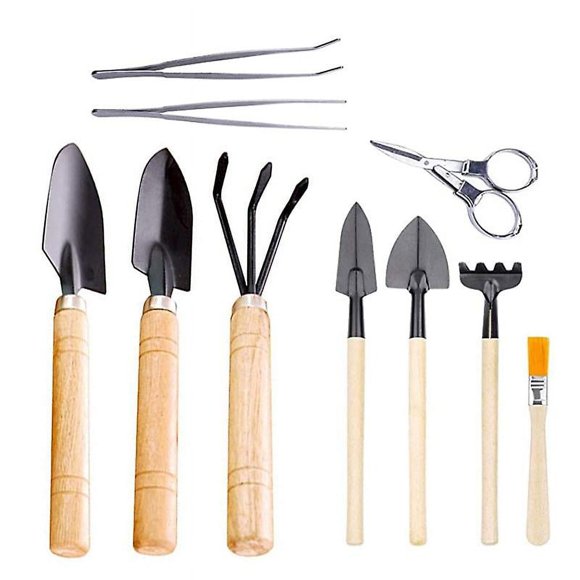 Mini Garden Tools with Wooden Handle, Gardening Kit, Mini Garden Tools Kit Set