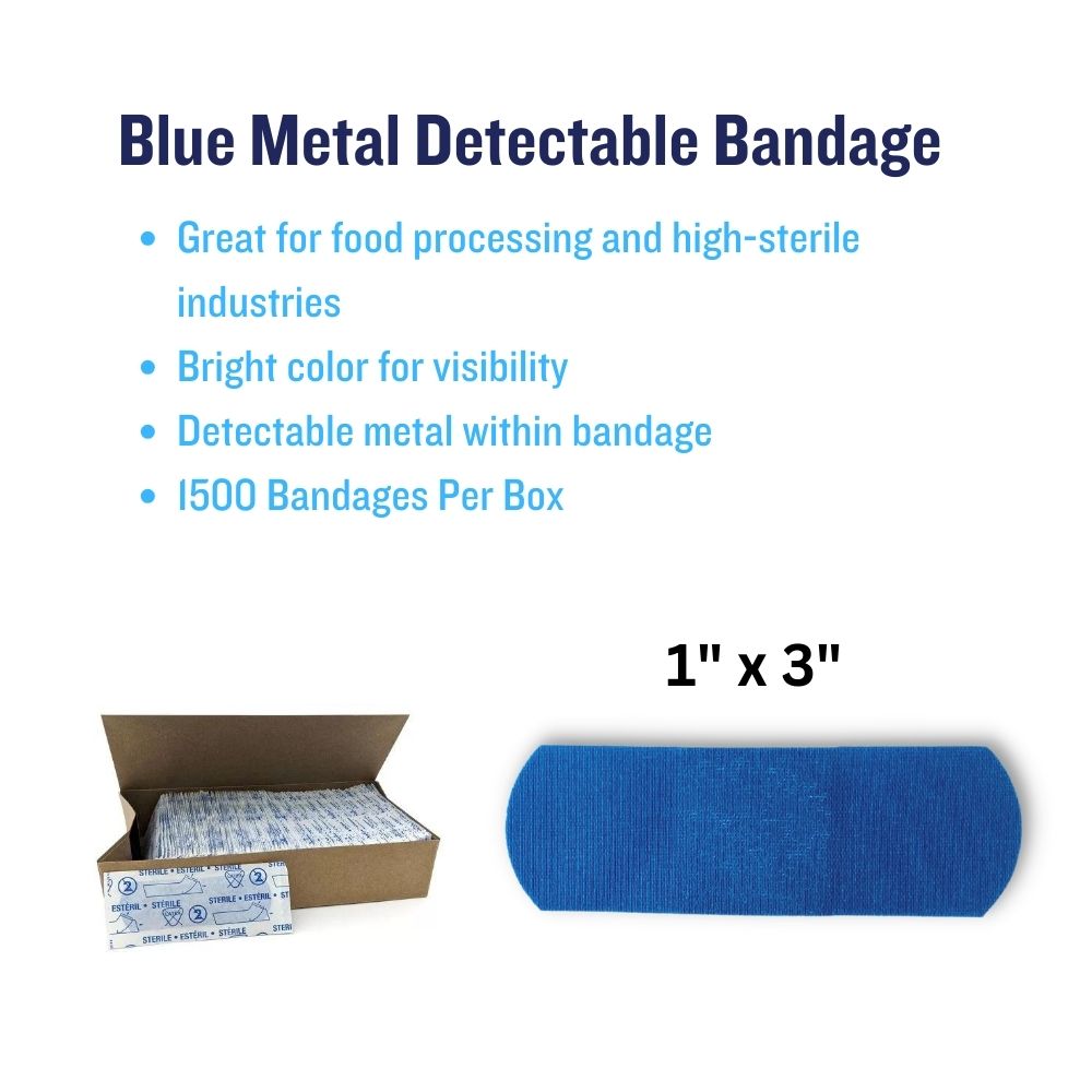 1"x3" Blue Metal Detectable Bandage Strips- Plastic 1500/CS (1 Case)