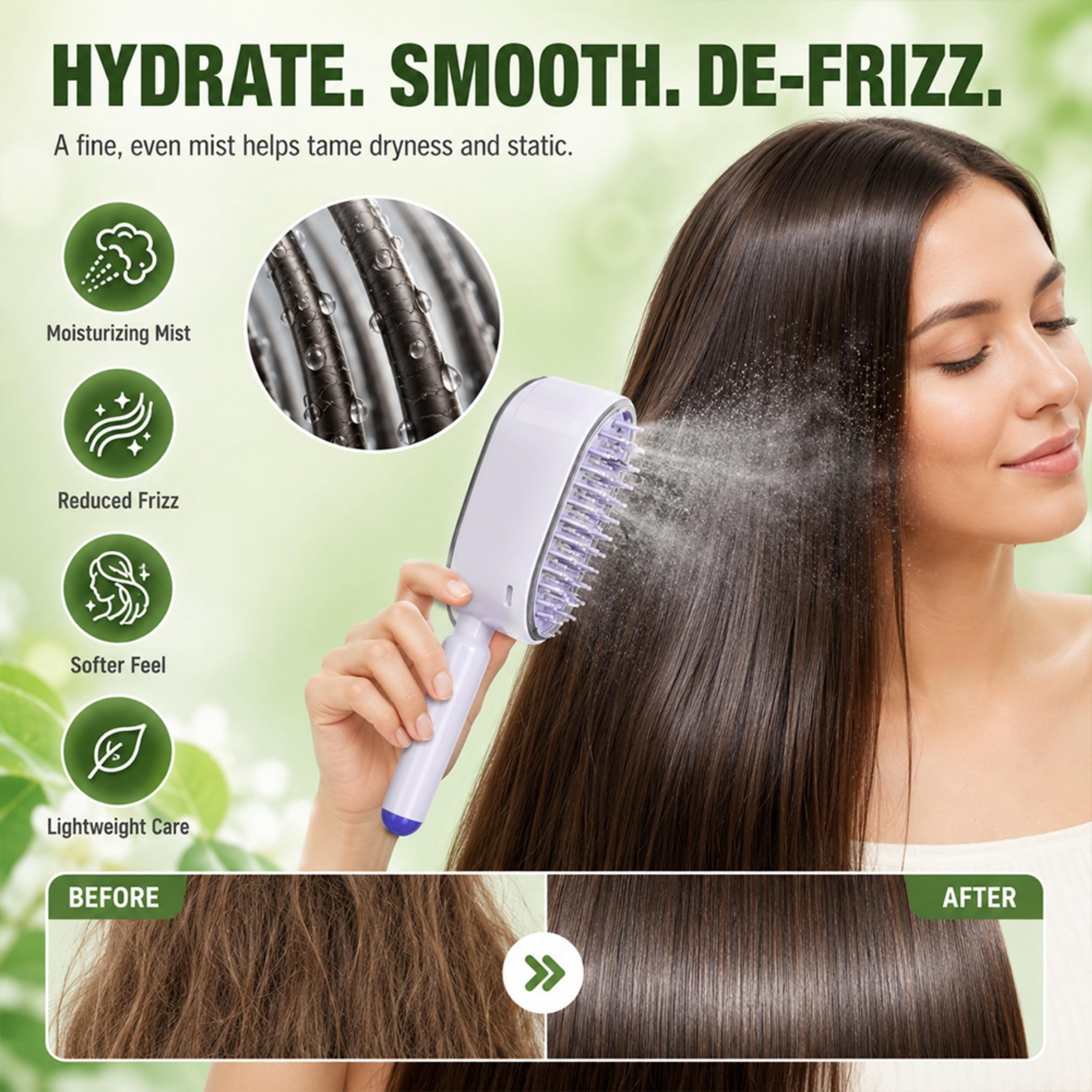 Electric Spray Air Cushion Massage Comb, 5 in 1 Electric Steam Brush for Hair with Retractable Cleaning Airbag, Detangling & Anti-Static, USB-C Rechargeable for Straight & Curly Women