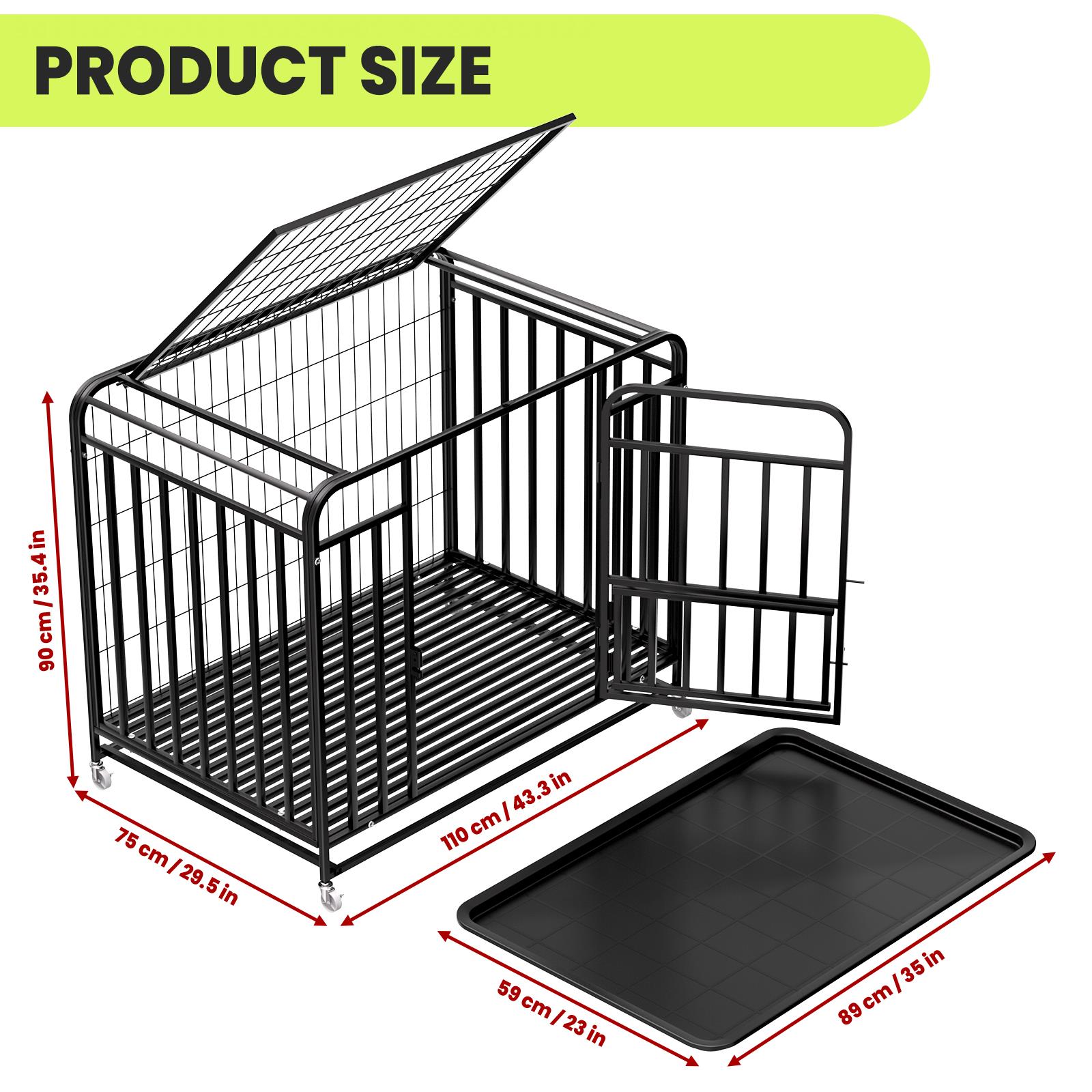 42in Heavy Duty Dog Crate for Large Dogs, Dog Kennel Indoor with Removable Tray and Lockable Wheels, Easy to Clean, XL Dog Cage for Large and Medium Dogs