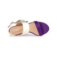 thumbnail image 4 of BLISSFUL STEP Slingback Sandals Contrast Color Chunky Heel Big Circle Buckle Sandals Purple White 10, 4 of 7