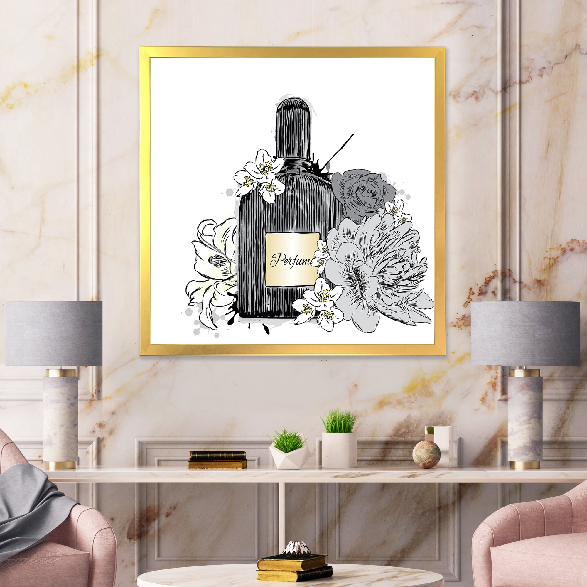 Designart 'Bouquet of Flowers and Perfume Bottle III' Traditional Framed Art Print