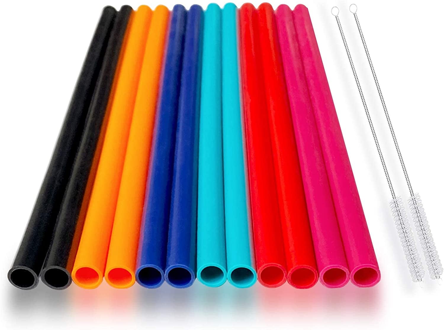 10pcs 12 Inch Reusable Colorful Silicone Straws With 2 Cleaning Brushes,  Compatible With 40oz/30oz Tumbler, Half Gallon Water Jug