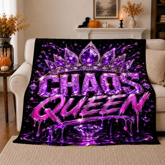 Chaos Crown Glittering Jeweled Liquid Drip Graffiti Art, Dramatic Fantasy Scene, Warm Flannel Blanket for Home Library and Reading Nook, Art Lovers Housewarming Gift, Fantasy Home Decor