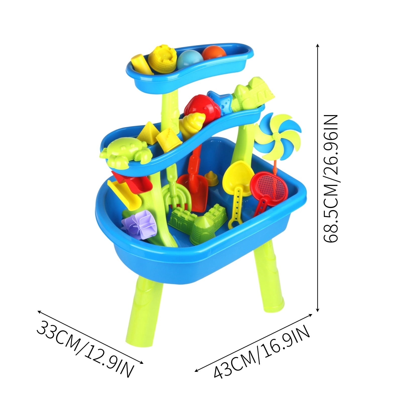 33-Piece Large Kids Sand and Water Table Toy, 3-Tier Outdoor Sand Shovel Water Play Combination Set for Toddlers Beach Backyard(Colored)