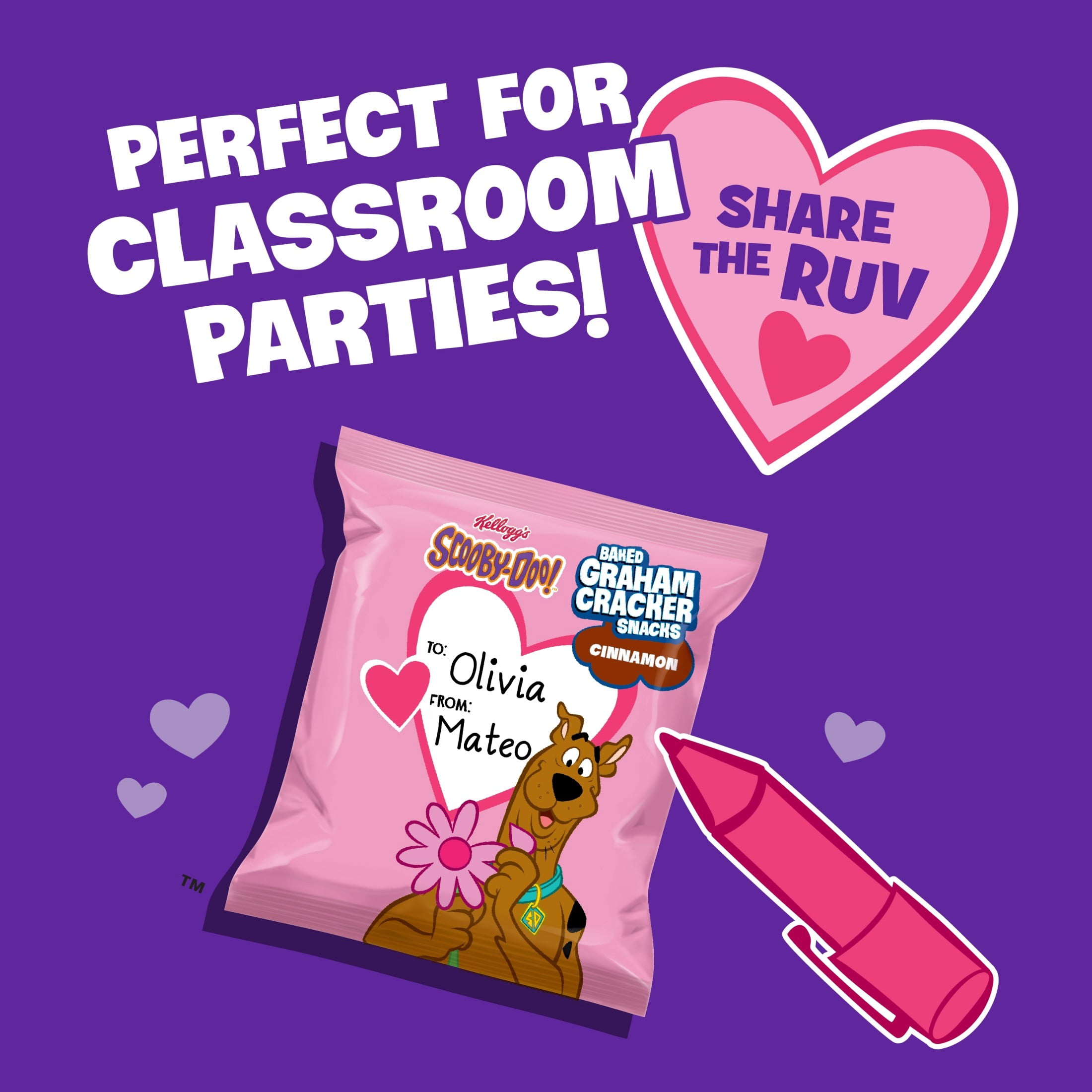Kellogg's SCOOBY-DOO! Variety Pack Baked Graham Cracker Snacks, Valentine's Day, 30 Count