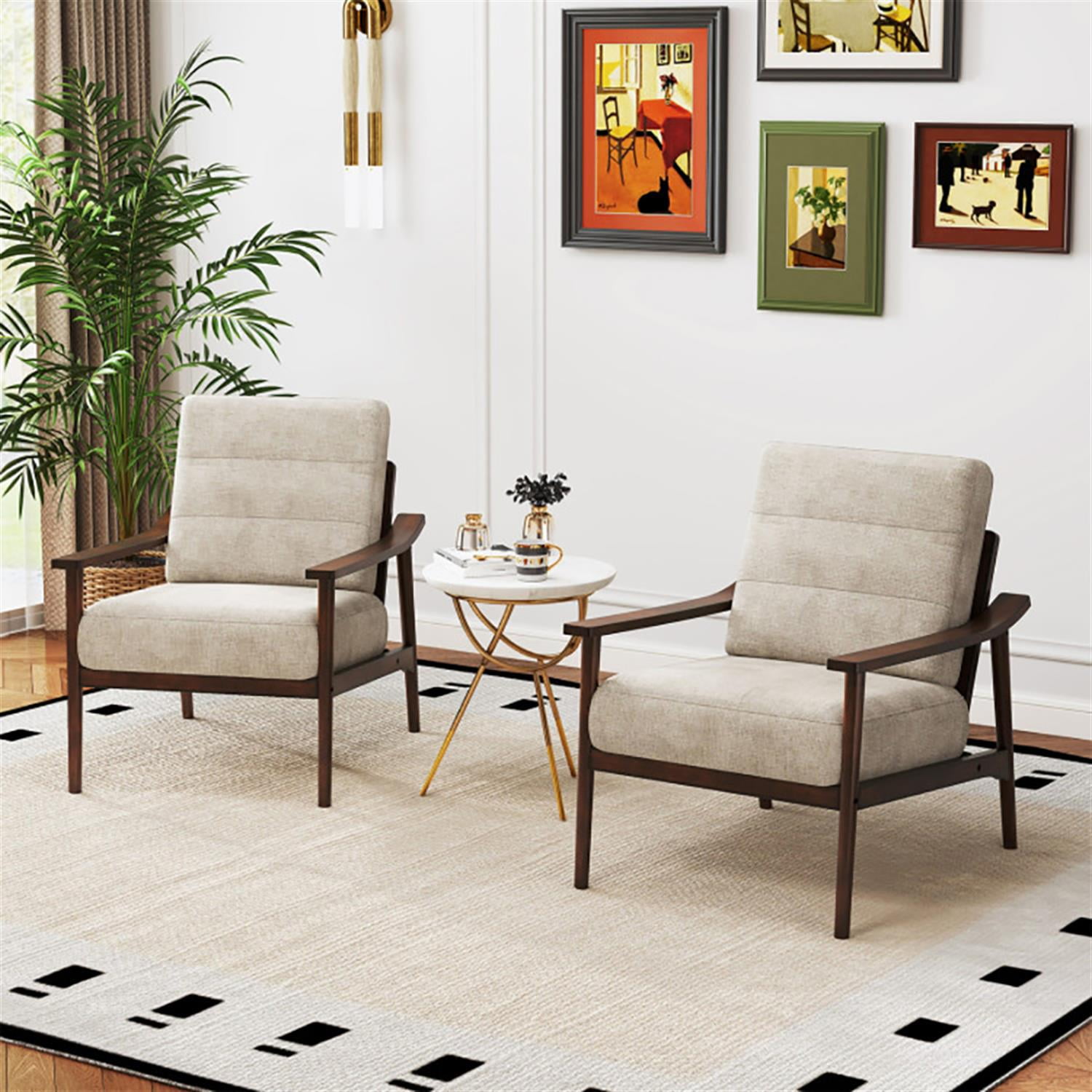 Demi Bonn Modern Accent Chair, Elegant Armchair with Rubber Wood Armrests and Legs, Suitable for Living Room Bedroom Reception Room Office, Brown