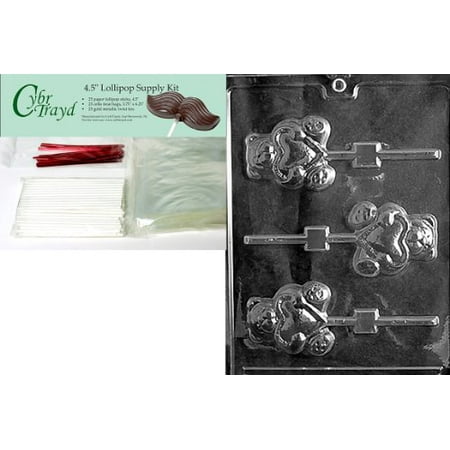 Heart Valentine Candy Mold Cybrtrayd 45StK25R-V057 Teddy with Heart Lolly Valentine Chocolate Candy Mold with Lollipop Supply Bundle, Includes 25 Lollipop Sticks, 25 Cello Bags, 25 Red Twist Ties, Instructions ()