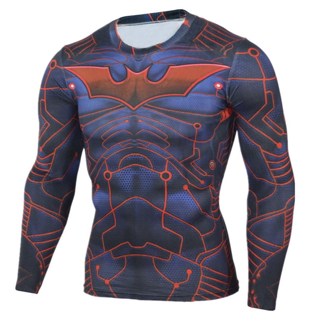 Rashguard Gym Man Fitness Long Sleeve Compression Shirt Bat Spider Superhero Print Fashion Cloth For Running Training Exercise