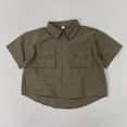 thumbnail image 3 of OGLCCG Boys Short Sleeve Cargo Shirts Classic Collared Button-Down Tshirt Solid Color Cotton Shirt with Chest Pocket for Toddler 1-7 Years, 3 of 5