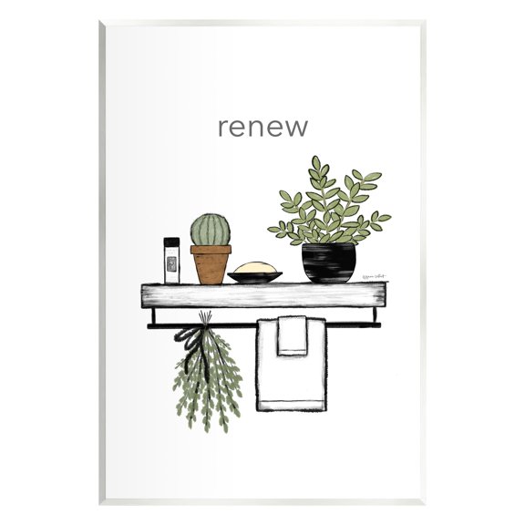 Stupell Renew Bathroom Botanical Spa Plants Typography Painting Wall Plaque Unframed Art Print Wall Art