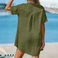 thumbnail image 4 of Kvture Linen Dress for Women V Neck Short Sleeve Lapel Shirt Dress Cotton Mini Dresses Casual Solid Beach Vacation Outfits Army Green, 4 of 8
