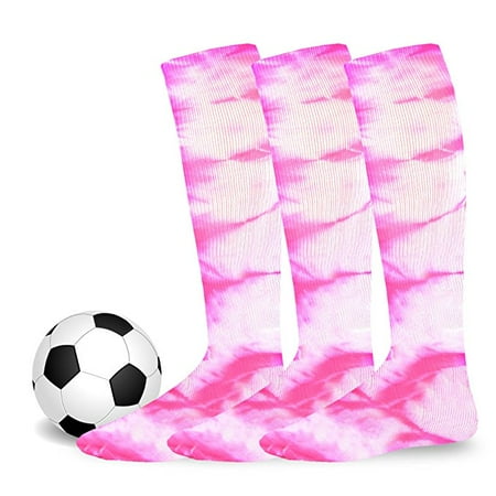 

Unisex Soccer Athletic Team Sports Cotton Socks 3 Pack (Junior (7-9) Tie Dye Hot Pink)