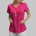 thumbnail image 4 of NIEWTR Solid Color V Neck Scrub Tops for Women Stretchy Pattern Print Uniform Tunics with Pockets(Hot Pink,L), 4 of 4